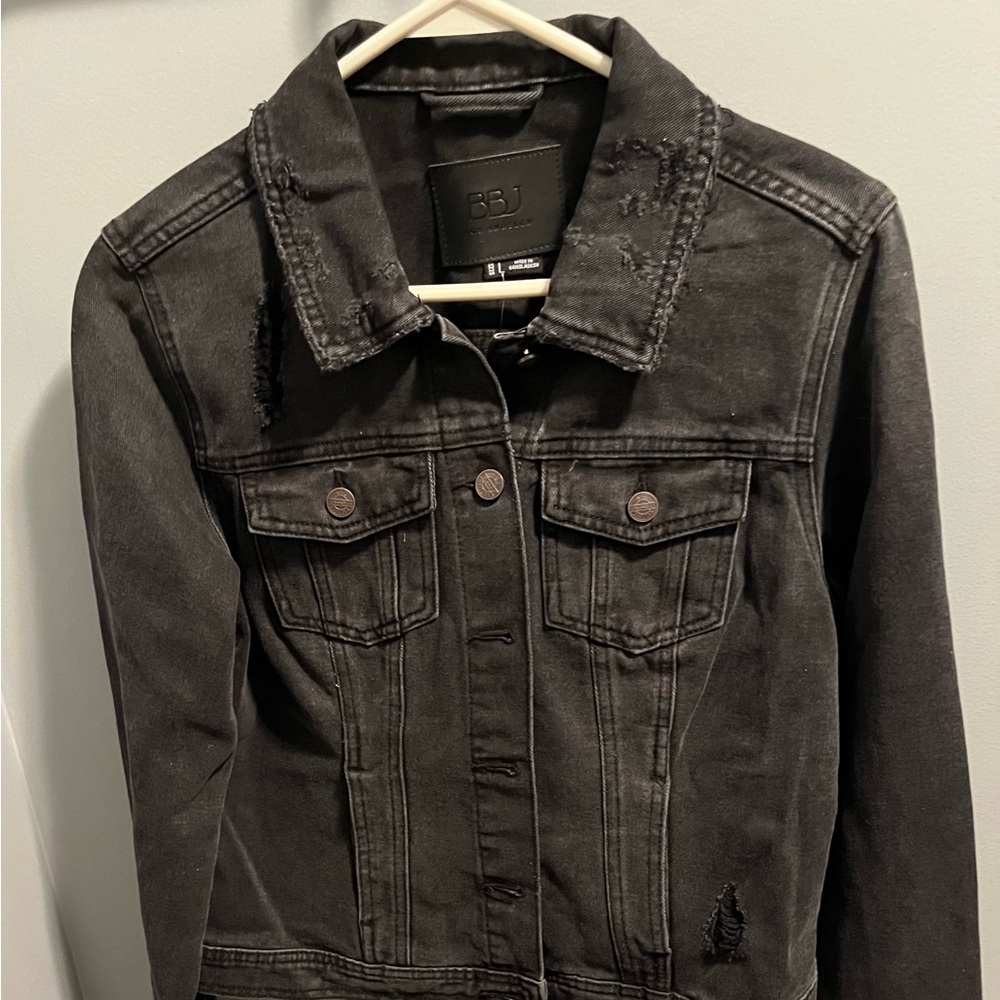 BBJ Los Angeles Distressed Black Denim Jacket- New